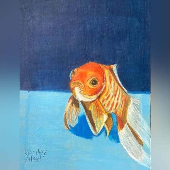 Original Art Gold Fish Colored Pencil Drawing Size 6”x8” Artwork No Frame - Picture 1 of 3